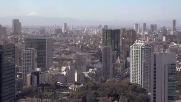 Mount Fuji in the towering over highrise Tokyo — Stock Video