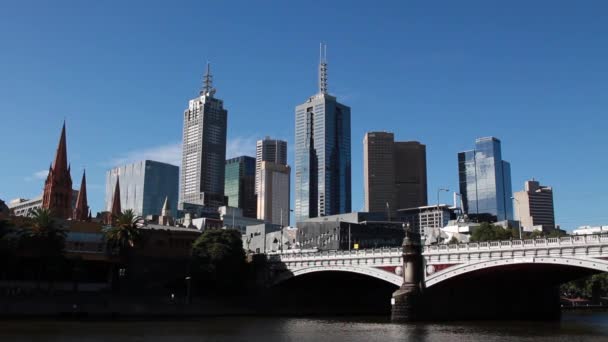 Central Business District in Melbourne shot from Southbank — Stock Video