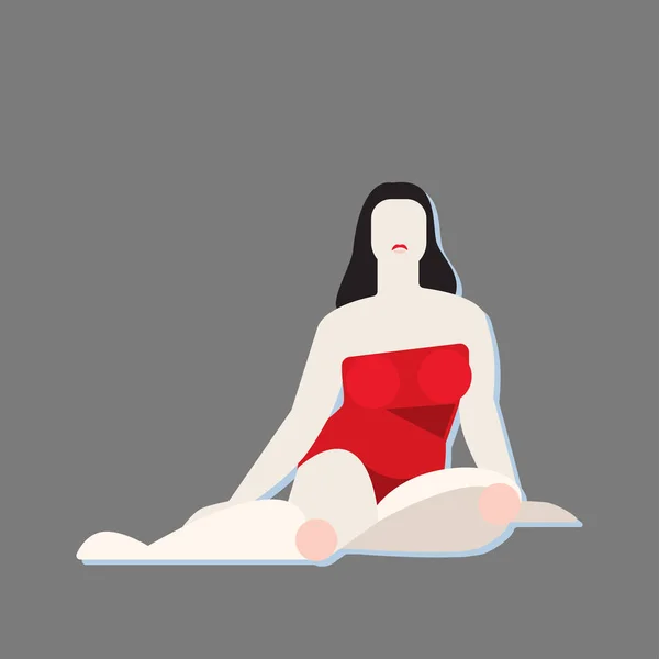 Femme Courbée Maillot Bain Rouge Illustration Vectorielle Composition Géométrique — Image vectorielle