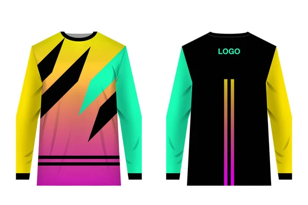 Jersey tasarım extreme bisiklet için. Dağ bisikleti jersey. Vektör. Süblimasyon baskı. Şablon. Pembe ve sarı degrade. Çizgiler ve çapraz. Geometrik tarzı. Punchy renkleri.