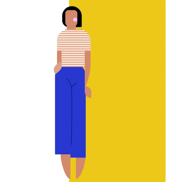 Mulher Calças Azuis Shirt Listrada Geometria Vector Mulher Está Mulher —  Vetores de Stock