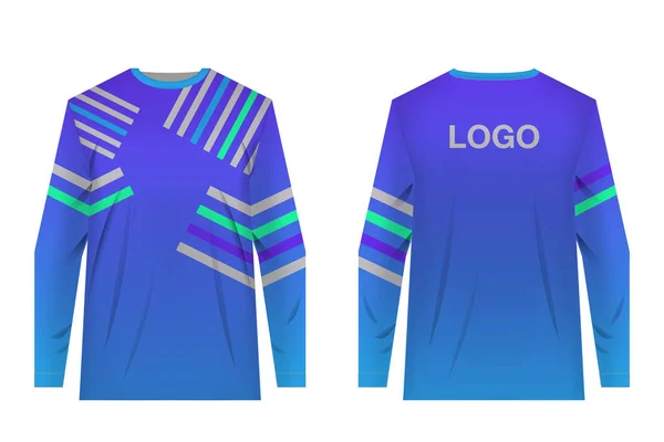 Jersey tasarım extreme bisiklet için. Dağ bisikleti jersey. Vektör. Süblimasyon baskı. Şablon. Ultra mor ve mavi degrade. Gümüş, yeşil ve mor çizgiler.