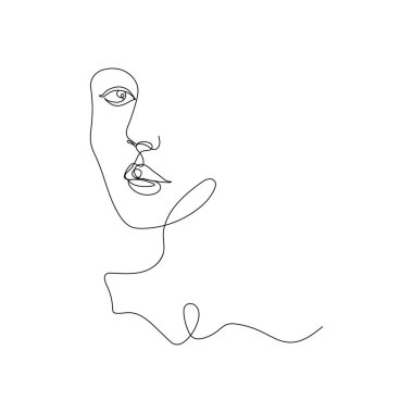 one line female portrait. young woman face. vector illustration.