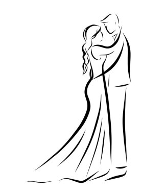 young man and woman looks each other. wedding couple. vector.