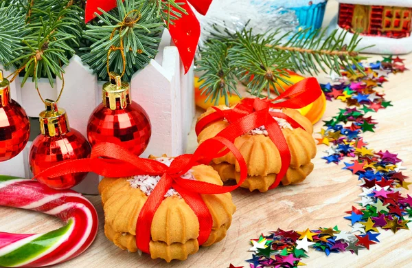 Christmas background, cake, lollipops. — Stock Photo, Image