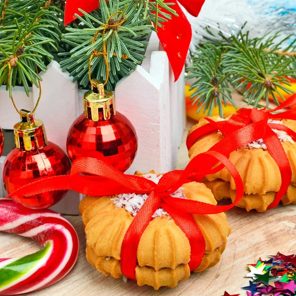 Christmas background, cake, lollipops. — Stock Photo, Image