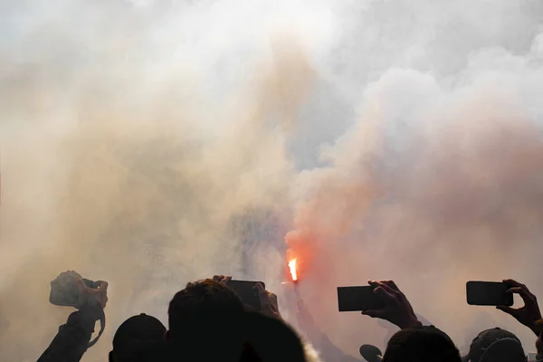 Activistas Ucranianos Encendieron Pirotecnia Por Acciones Apoyo Serhiy Sternenko — Foto de Stock