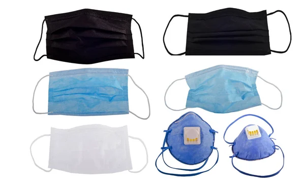 maskeler, ilaçlar, koruma, solunum cihazları, beyaz arka plan, set