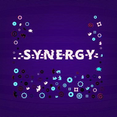 Koyu arka plan üzerinde sinerji metin. Vektör çizim.