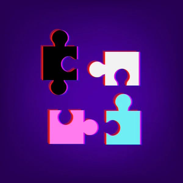 Set of puzzles with chromatic defect style. Vector illustration. — Stock Vector