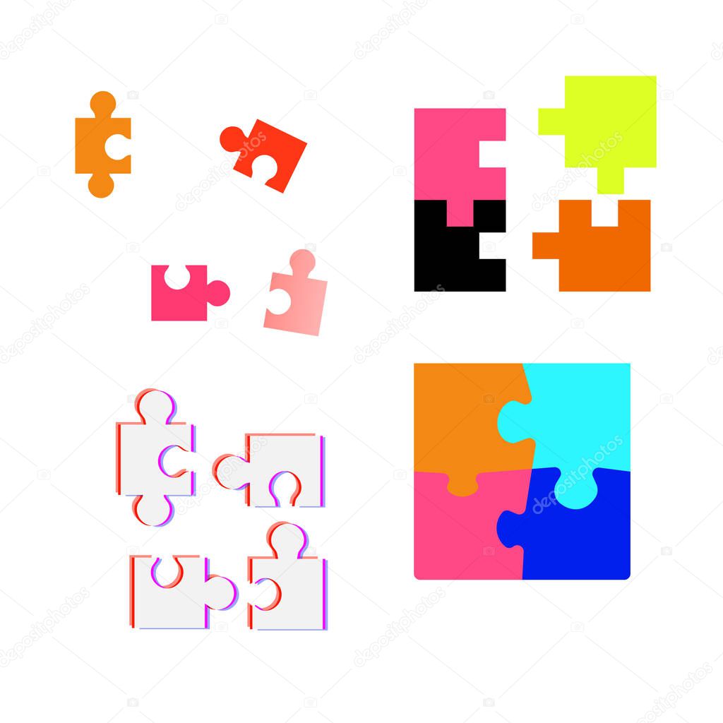 Set of different puzzle pieces.  Design elements for your logo or icon. Isolated vector illustration
