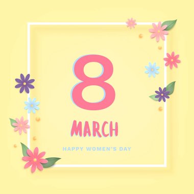 8 Mart afiş. Mutlu kadınlar günü. Vektör çizim.