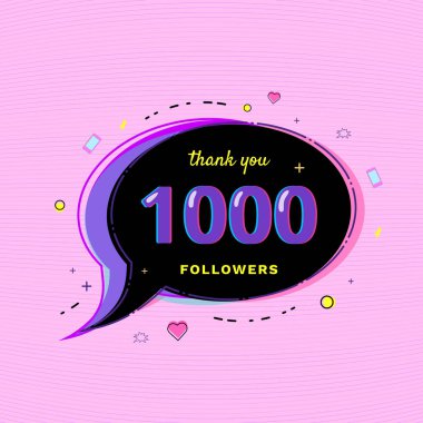 1000 takipçileri afiş teşekkür ederim. Vektör çizim.