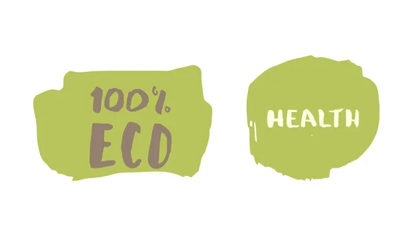 100% Eco e Healthhand emblema desenhado. Ilustração vetorial . —  Vetores de Stock