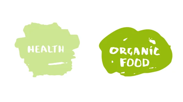 A bioélelmiszerek és az egészség kézzel rajzolt jelvényt. Vektoros illusztráció. — Stock Vector