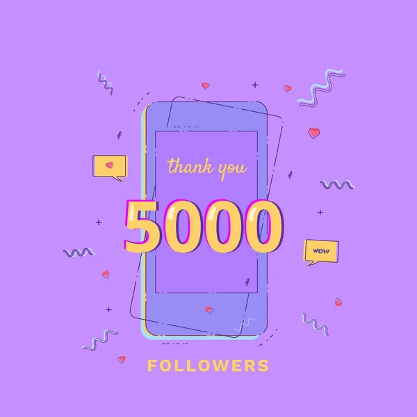 5000 seguidores gracias banner. Ilustración vectorial . — Vector de stock