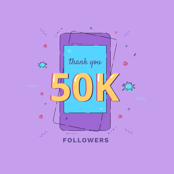 50K seguidores gracias banner. Ilustración vectorial . — Vector de stock