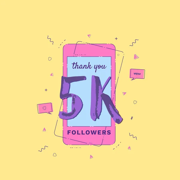 5K seguidores gracias banner. Ilustración vectorial . — Vector de stock