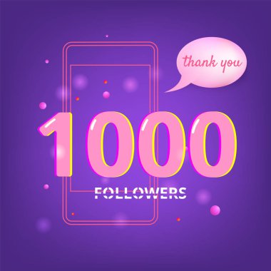 1000 takipçileri afiş teşekkür ederim. Vektör çizim.