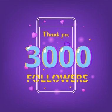 3000 takipçileri afiş teşekkür ederim. Vektör çizim.
