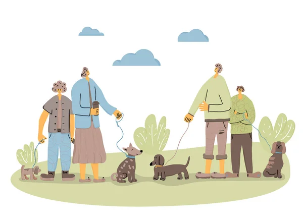Promenade de chien. Personne humaine avec chien. Conception vectorielle . — Image vectorielle