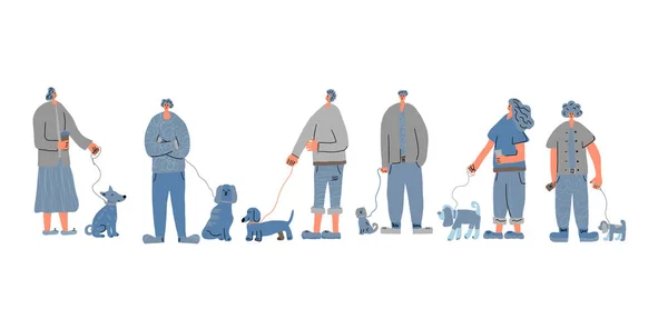 Hundpromenader. Människa med hund. Vektorns utformning. — Stock vektor
