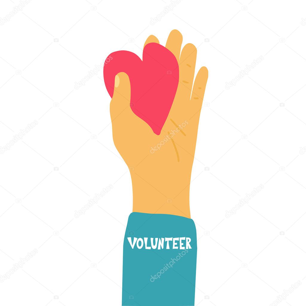 Volunteers hands up concept. Vector simple design
