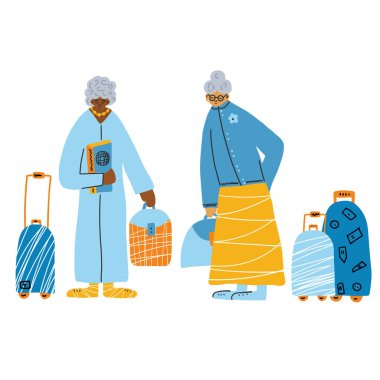 Bir grup yaşlı insan izole edildi. Vektör Illustration.