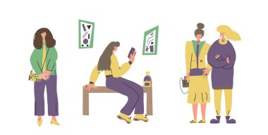 Kız karakterler izole. Vektör şirin kadın yanılmış..