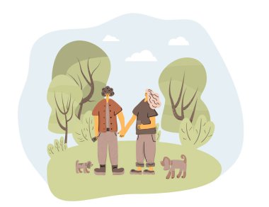 Köpek gezdirme. Köpekli insan sürümü. Vektör tasarımı.