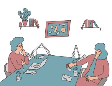 Podcast şov stüdyosu konsepti. Vektör basit tasarımı.