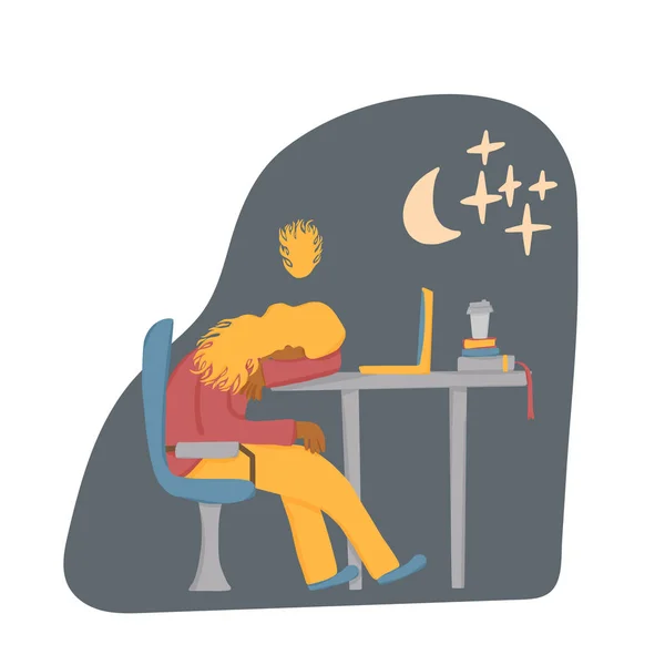 Cansado sentado y durmiendo. Diseño vectorial . — Vector de stock