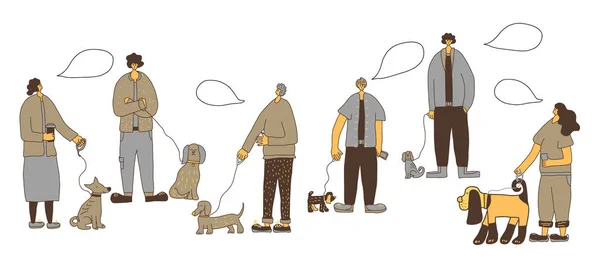 Paseo de perros. Repetición humana con perro. Diseño vectorial . — Archivo Imágenes Vectoriales