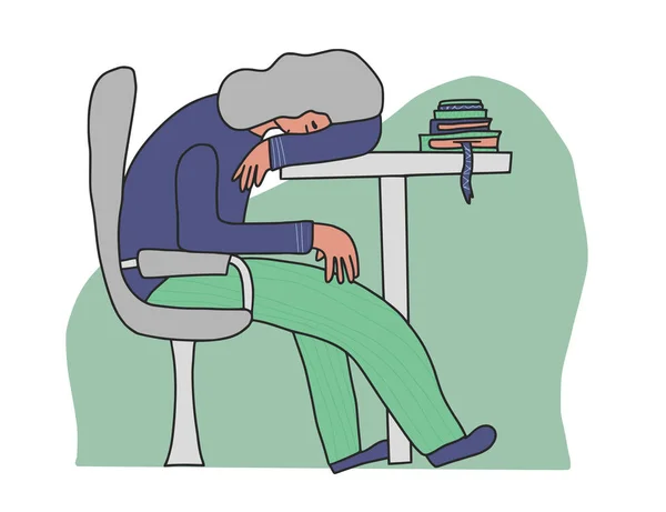 Cansado sentado y durmiendo. Diseño vectorial . — Archivo Imágenes Vectoriales