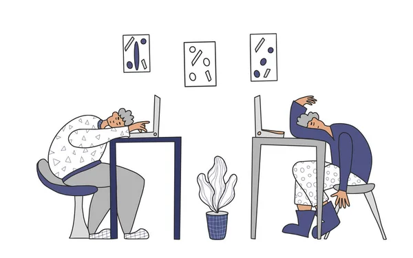 피곤 한 사람이 앉아서 자고 있습니다. 벡터 디자인. — 스톡 벡터