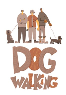 Köpek gezdirme. Köpekli insan sürümü. Vektör tasarımı.