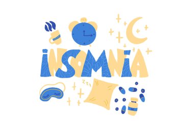 Insomnia vektör el çizimi metin. Biçimlendirilmiş kelime.