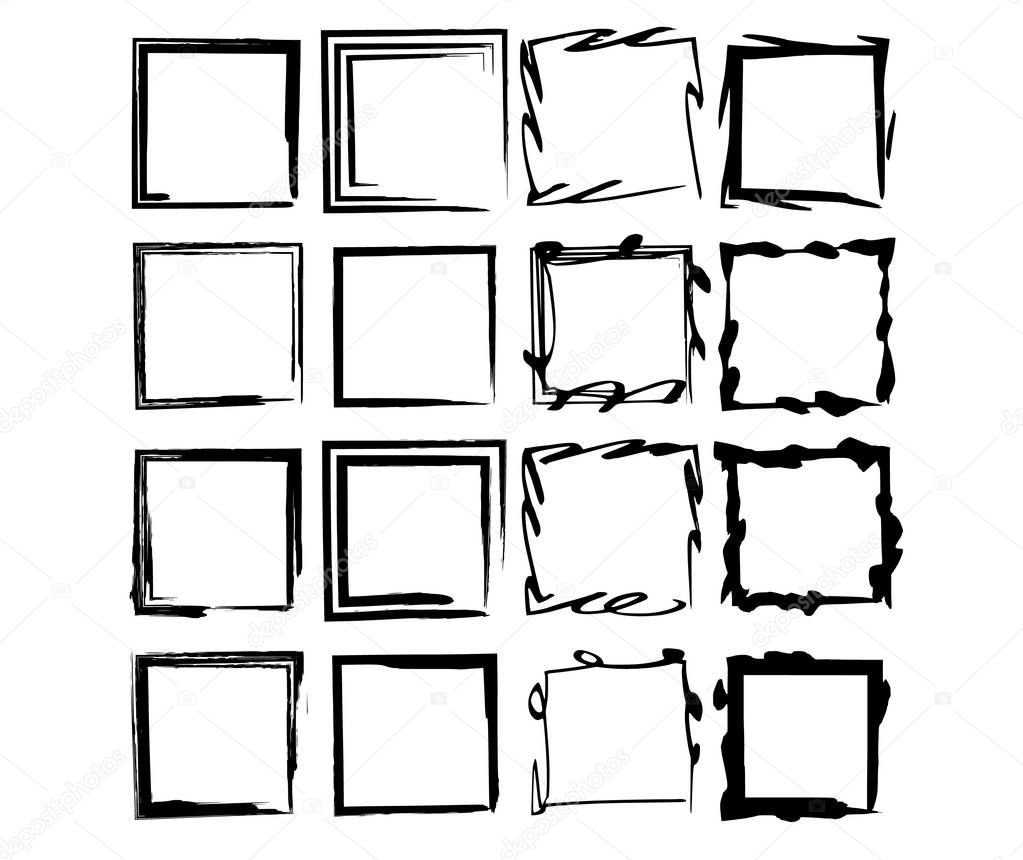 Set of black frames. Empty borders. Vector signs.