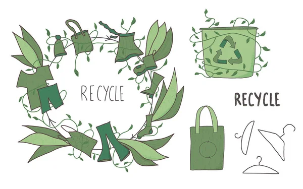 Elbise geri dönüşüm tabelası. Vektör çevre dostu amblem.