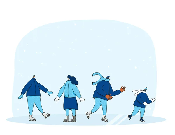 Ijsschaatsers Collectie Groep Van Personen Gekleed Warme Winterkleding Schaatsen Ijsbaan — Stockvector