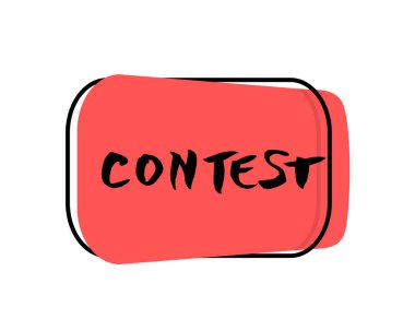 Yarışma rozeti. Yarışma için elle çizilmiş metin beyaz arkaplanda izole edilmiş. Süslü sınav davetiyesi şablonu. Sosyal medya için bir unsur. Vektör illüstrasyonu.