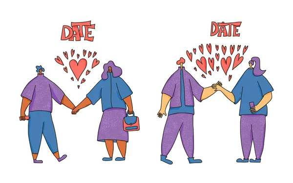 约会的概念 两个年轻人手牵着手 浪漫的关系事件 情人节 矢量说明 — 图库矢量图片