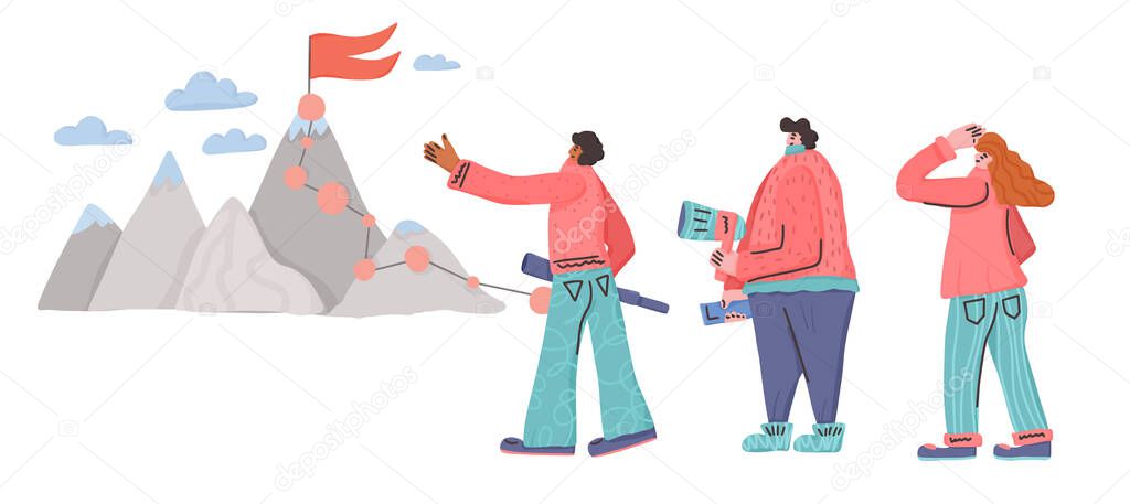 Mountains with people in flat style. Vector illustration.