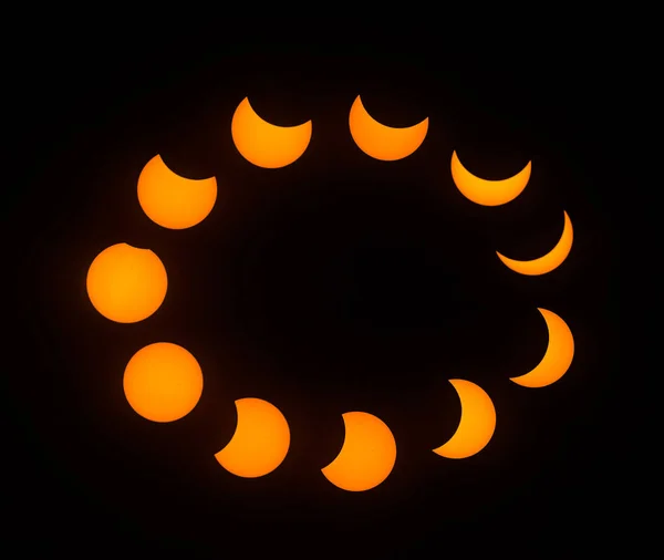 Estágios do Eclipse Solar Parcial em 21 de agosto de 2017 — Fotografia de Stock