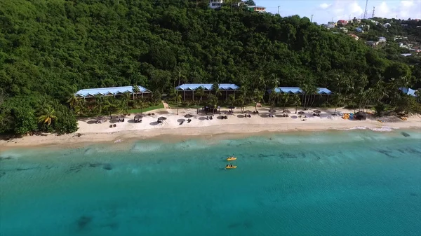 Luftaufnahme Der Tropischen Insel Sommerlandschaft Mit Booten Klarem Wasser Und — Stockfoto