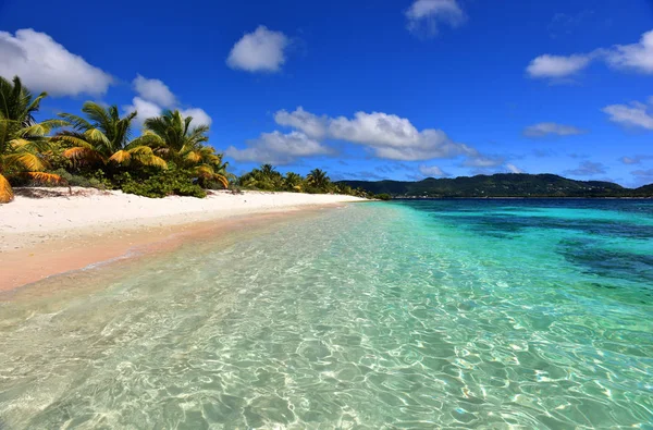 Tropical White Sand Beach Palm Trees Romantic Atoll Island Paradise — Stock Photo, Image