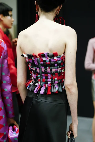 Milan Italy September Model Seen Backstage Ahead Giorgio Armani Show — Stock Photo, Image