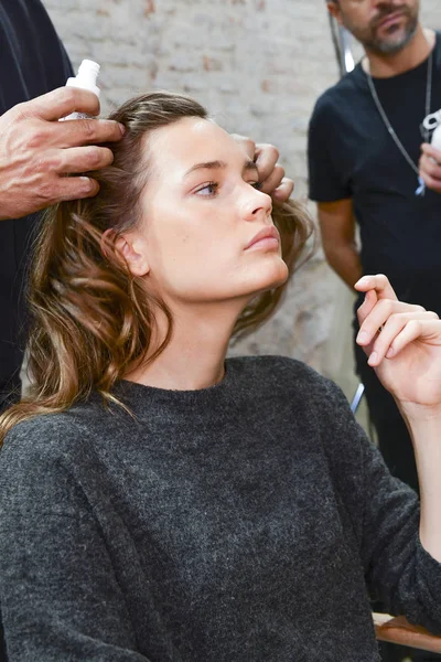 Milão Itália Setembro Modelo Visto Nos Bastidores Show Jour Jour — Fotografia de Stock