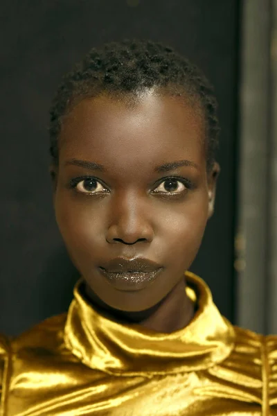 Milão Itália Setembro Modelo Visto Nos Bastidores Frente Desfile Calcaterra — Fotografia de Stock