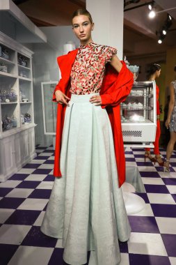 New York, New York - Eylül 09: Eylül 2019 'da New York Moda Haftası' nda Alice artı Olivia By Stacey Bendet Sunumu için bir model poz verdi: The Shows on September 09, 2019, New York City.